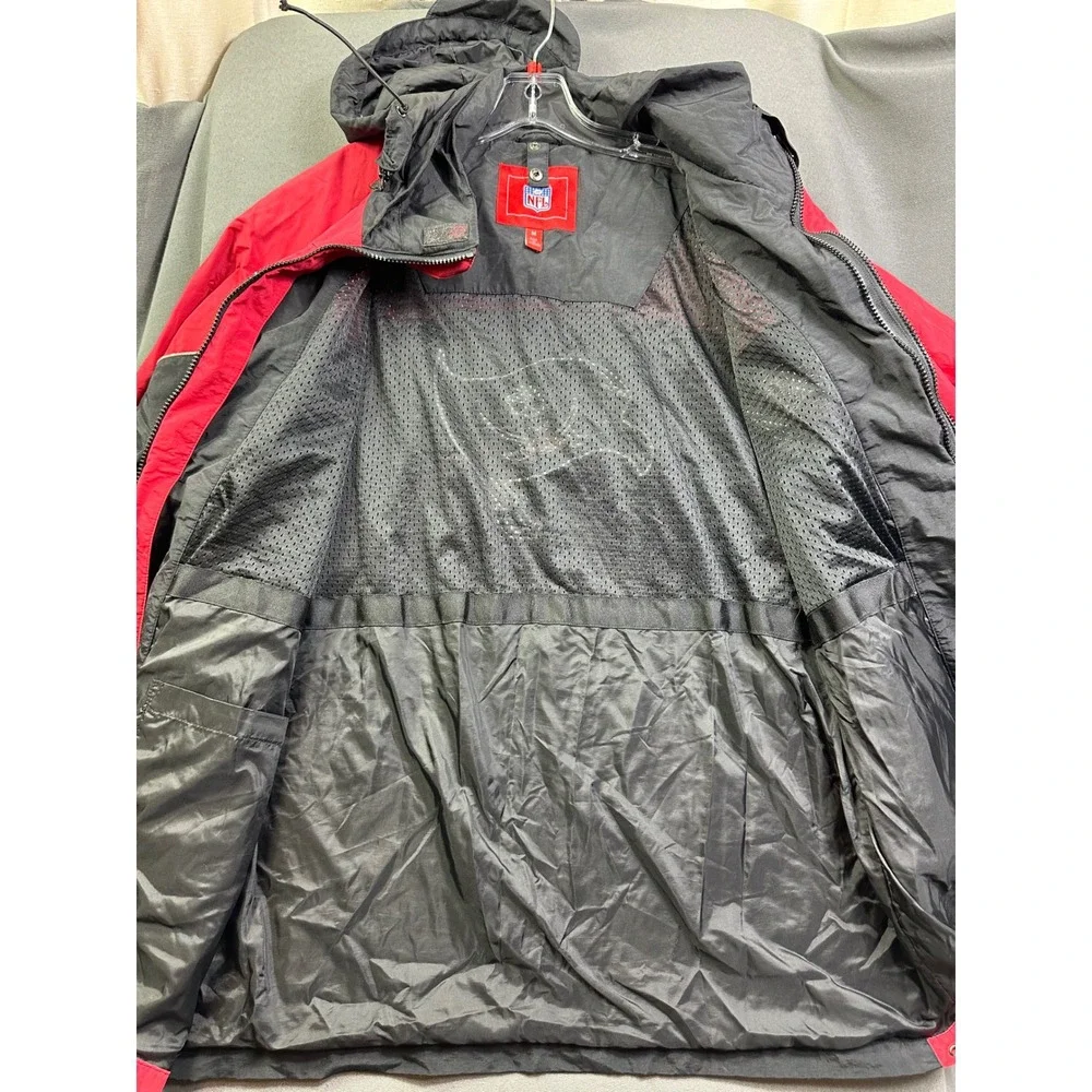 NFL Tampa Bay Buccaneers Hooded Jacket Red Black Colorblock Men Medium Full Zip
